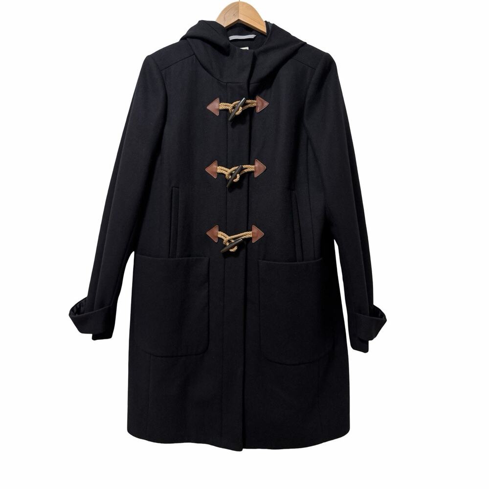 J Crew Womens Toggle Wool Blend Long Coat Size 14 Black Heavyweight Winter Coat‎